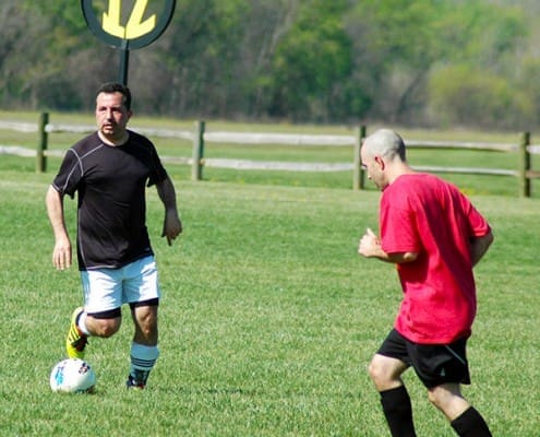 men playing soccer at Clear Creek Park Fields