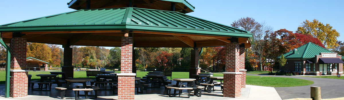 Beech Acres Park Shelter, restroom building in the background