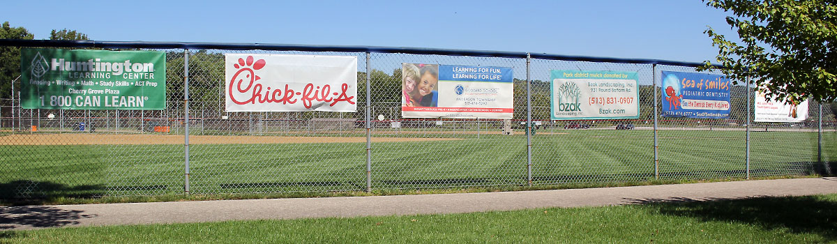 banners on outfield fence at Riverside park