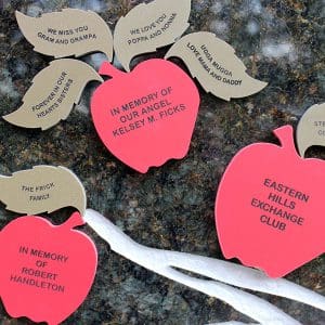 AppleTreeClose Lasting gifts: Juilfs Park Apple of Your Eye tribute tree with engraved apples and leaves