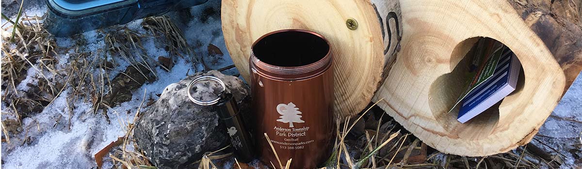 various geocache containers one will find along anderson parks' geotrail